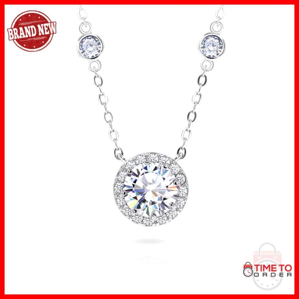 1 Carat Moissanite Pendant Necklace, 18K Gold Plated Sterling Silver